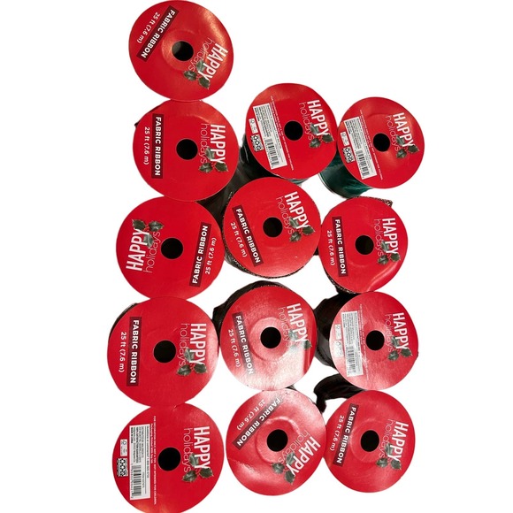 Bundle 13 Christmas Holiday Fabric Ribbons 25ft each - Picture 5 of 16